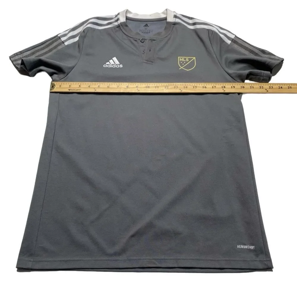 Adidas Aeroready MLS Major League Soccer Shirt Gray Three Stripe Sz M